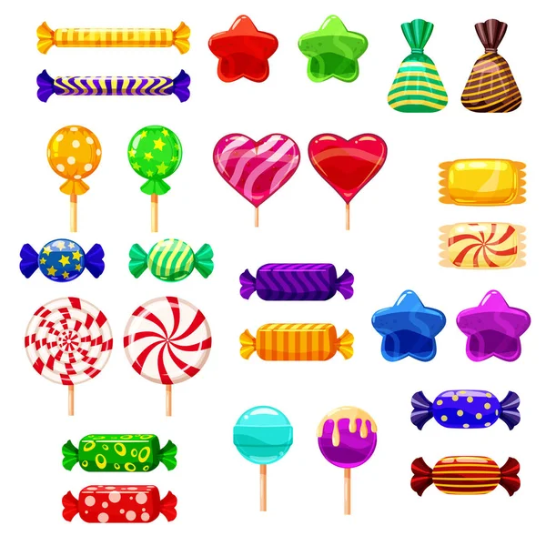 Set single cartoon candies, lollipop, candy, desserts. Illustration, isolated on white. Cartoon style — Stock Vector