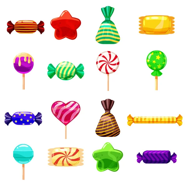 Ställ in enda tecknad godis, lollipop, godis, desserter. Illustration, isolerade på vitt. Tecknad stil — Stock vektor