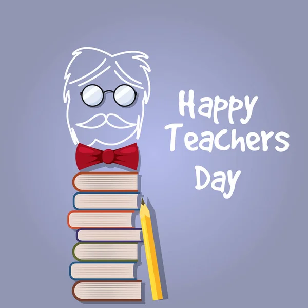 Buon Teacher Day vector. Illustrazione con libri e bicchieri, gesso, tavola, isolato — Vettoriale Stock