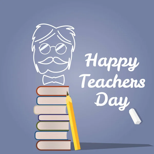 Buon Teacher Day vector. Illustrazione con libri e bicchieri, gesso, tavola, isolato — Vettoriale Stock