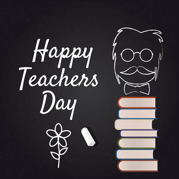 Buon Teacher Day vector. Illustrazione con libri e bicchieri, gesso, tavola, isolato — Vettoriale Stock