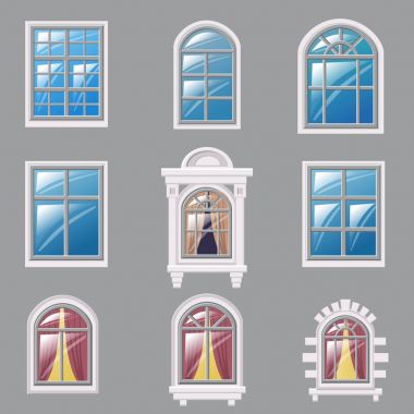 Farklı windows, mimari, vektör, illüstrasyon izole, öğe kümesi
