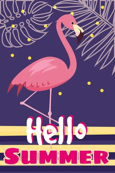 Flores tropicais e Flamingo Summer Banner, Fundo Gráfico, Convite Floral Exótico, Folheto ou Cartão. Página frontal moderna em Vector — Vetor de Stock