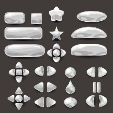 Set oyun UI. Grafik kullanıcı arayüzü GUI 2d oyunlar oluşturmak için tam beyaz menüsü. Rahat oyunu. Vektör.