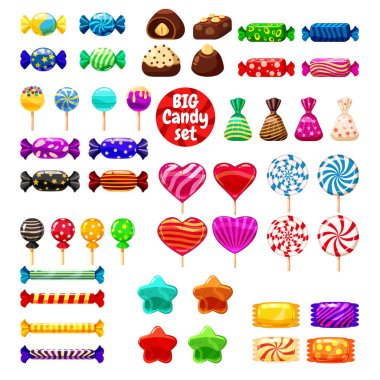 Beyaz arka planda - sert şekerlemeler badem jöle fasulye nane şeker farklı tatlılar kümesi.