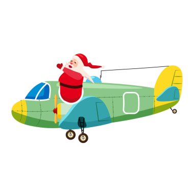 Santa Flying kargo uçağı antika. Vektör izole çizgi film biçimi