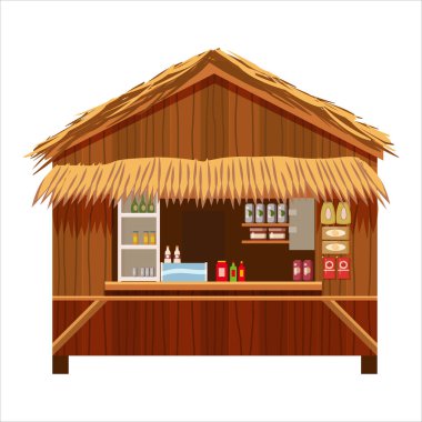 Warung street food cafe restaurant small family owned busines, store shop. Vector isolated cartoon style clipart