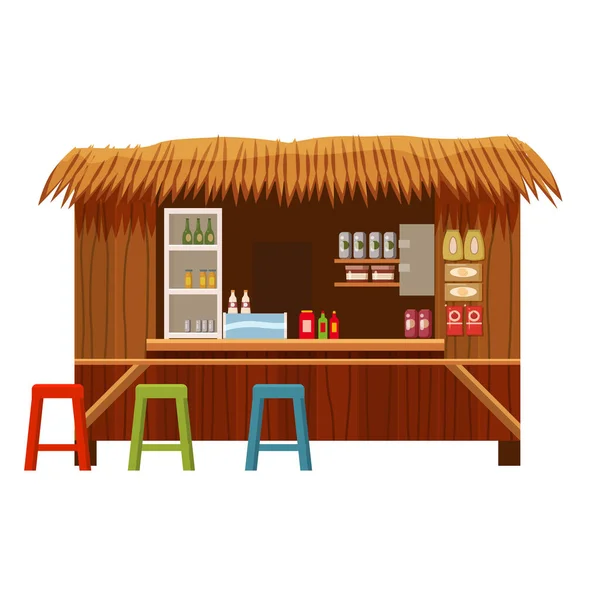 Warung street cafe ristorante piccoli cespugli a conduzione familiare, negozio negozio. Vettore isolato stile cartone animato — Vettoriale Stock