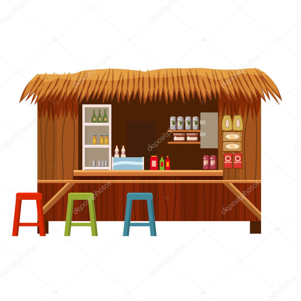 Warung street cafe restaurant small family owned busines, store shop. Vector isolated cartoon style