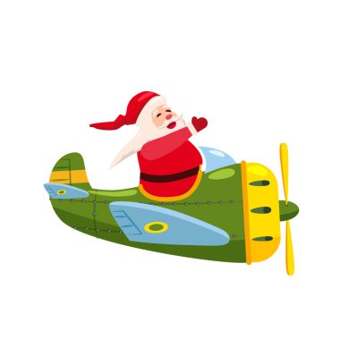 Santa Flying uçağı antika. Vektör izole çizgi film biçimi