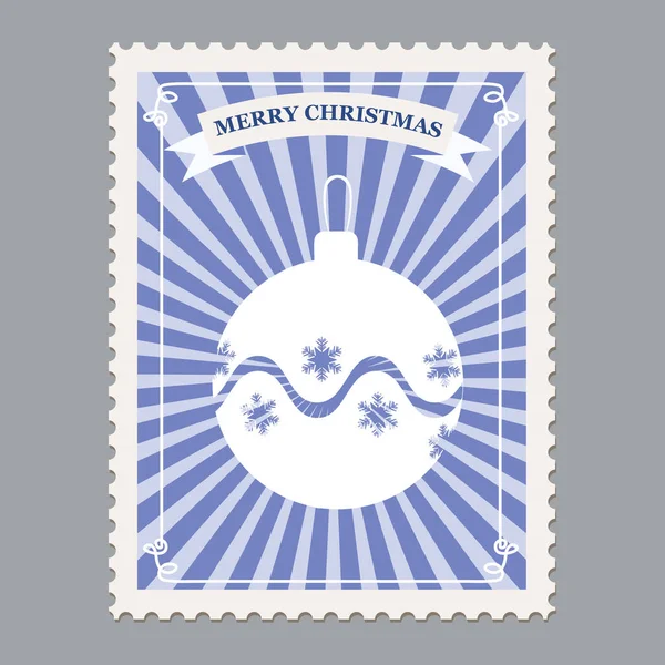 Feliz Navidad sello postal retro con bola de Navidad. Ilustración vectorial aislada — Vector de stock