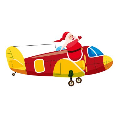 Santa Flying kargo uçağı antika. Vektör izole çizgi film biçimi