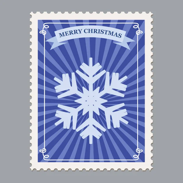 Feliz Navidad sello postal retro con copo de nieve. Ilustración vectorial aislada — Vector de stock