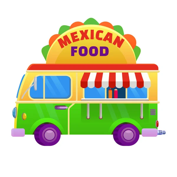 Camión de comida tradicional mexicano Taco. Vehículo icono vector ilustración estilo de dibujos animados — Vector de stock