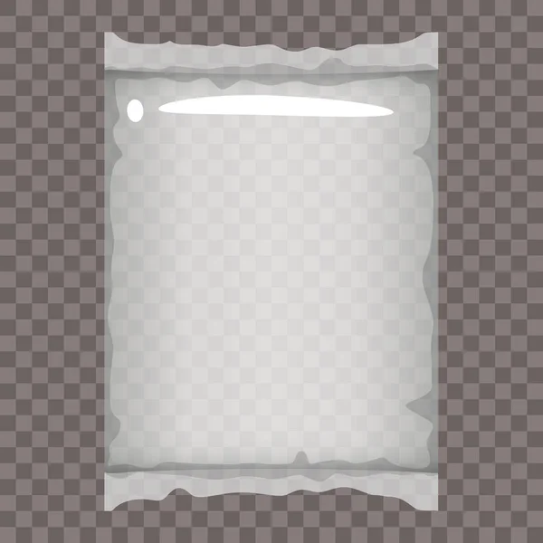 Sachet d'emballage en plastique, sac vide transparent contenant vide maquette pour le stockage des produits alimentaires. Modèle vecteur de style dessin animé isolé — Image vectorielle