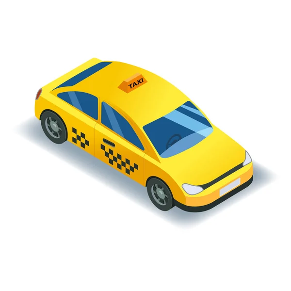 Taxi transporte de coches isométricos, taxi amarillo servicio icono 3D. 3d isométrica Ciudad transporte público, vehículo urbano, urbano. Ilustración aislada vectorial — Vector de stock