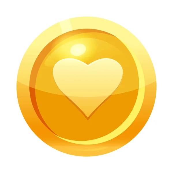 Spielmünze Gold mit Herzsymbol, Symbol, Spieloberfläche, Goldmetall. für Web, Spiel oder Anwendung gui ui. Vektorabbildung isoliert — Stockvektor