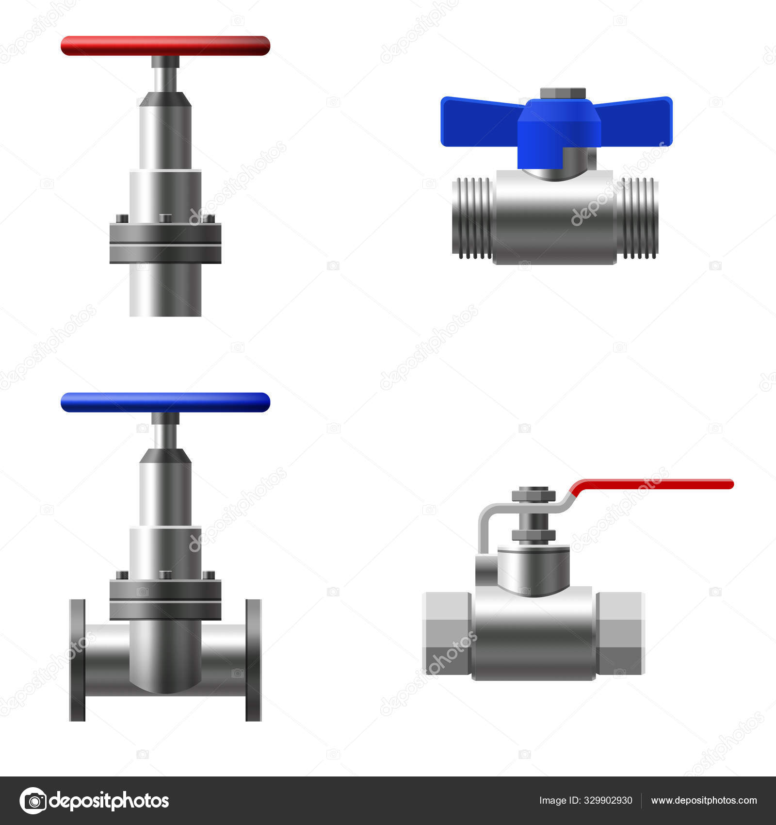 Conjunto de válvulas bola, acessórios, tubos de sistema de tubulação de  metal. Diferentes tipos de válvulas de água, óleo, gasoduto, esgoto de  tubos. Construção e tecnologia de pressão industrial encanamento.  Ilustração vetorial, image size:1600x1700