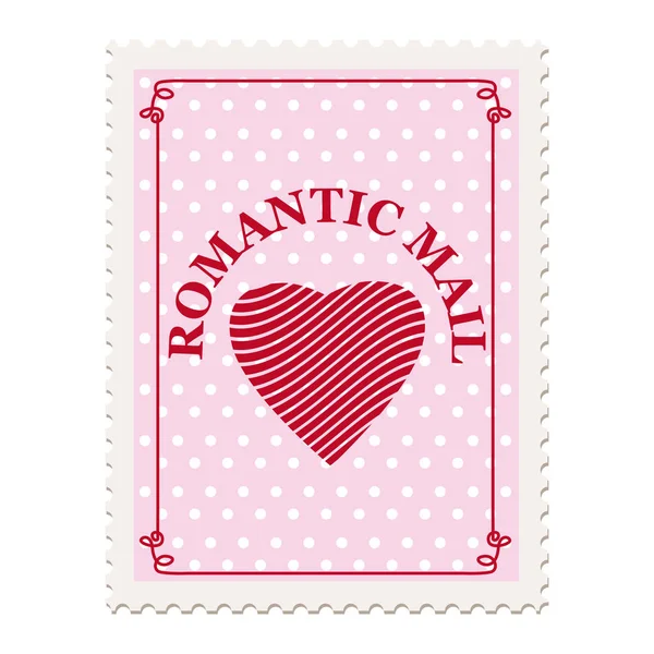 Sello postal del día de San Valentín, para postal, sobre postal. Corazón, Correo romántico, retro, vendimia, vector, aislado — Archivo Imágenes Vectoriales