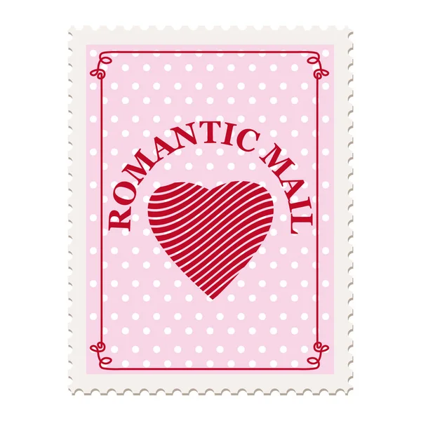 Timbre-poste Saint-Valentin, pour carte postale, enveloppe postale. Coeur, Courrier romantique, rétro, vintage, vecteur, isolé — Image vectorielle