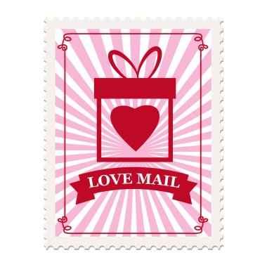 Sevgililer günü posta pulu, kartpostallar, posta zarfları. Kalp, Aşk Postası, retro, vintage, vektör, tecrit