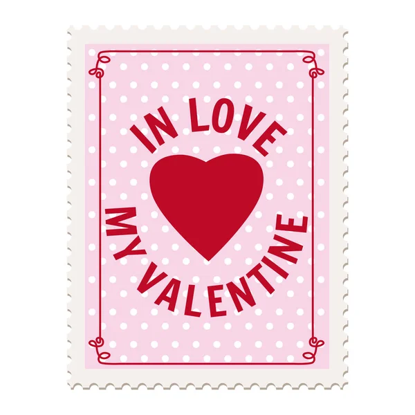 Valentine s day postage stamp, for postcard, mail envelope. Heart, In Love My Valentine, retro, vintage, vector, isolated — Stock Vector