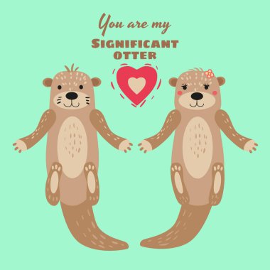 Önemli Otter Sevgililer Günü tebrik kartı. Tatlı su samuru tebrik kartı ve 