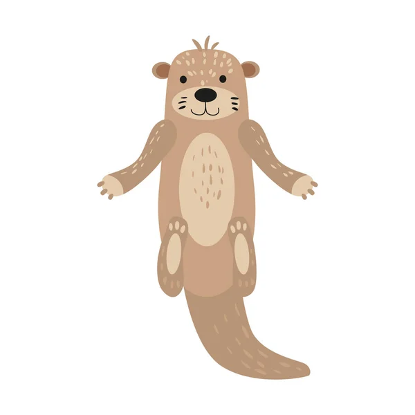 Otter niedlich Tier Charakter männlich weiß Hintergrund isoliert Vektor Cartoon trendigen Stil — Stockvektor