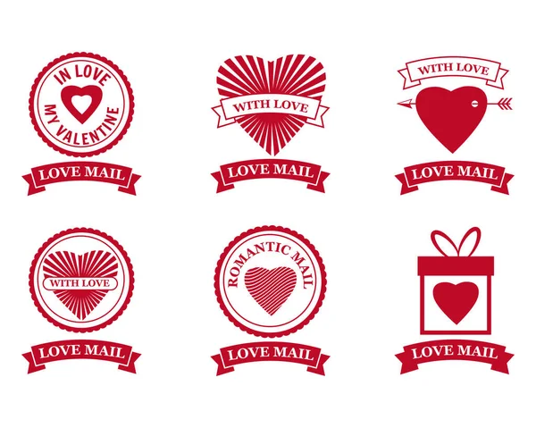 Set Love Mail icône Bonne Saint-Valentin Coeur avec amour. Symbole pour vecteur de conception de courrier isolé — Image vectorielle