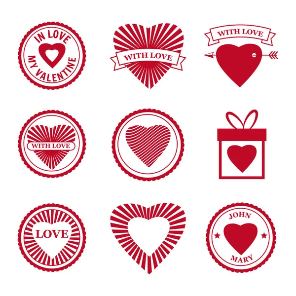 Set Love Mail icône Bonne Saint-Valentin timbres coeur. Symbole pour vecteur de conception de courrier isolé — Image vectorielle