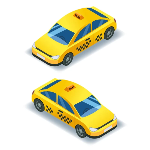 Taxi izometrikus autószállítás, sárga fülke 3D ikon szolgáltatás. 3d izometrikus városi tömegközlekedés, városi jármű, városi. Vektorizolált illusztráció — Stock Vector