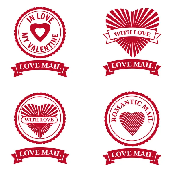 设置爱邮件图标快乐情人节爱心与爱。 邮件设计向量隔离的符号 — 图库矢量图片
