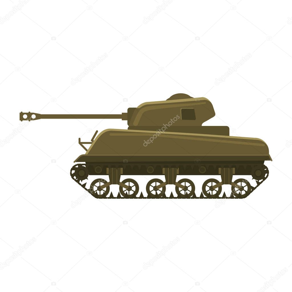 Tank American World War 2 M4 Sherman medium tank. Military army machine war, weapon, battle symbol silhouette side view icon. Vector illustration isolated