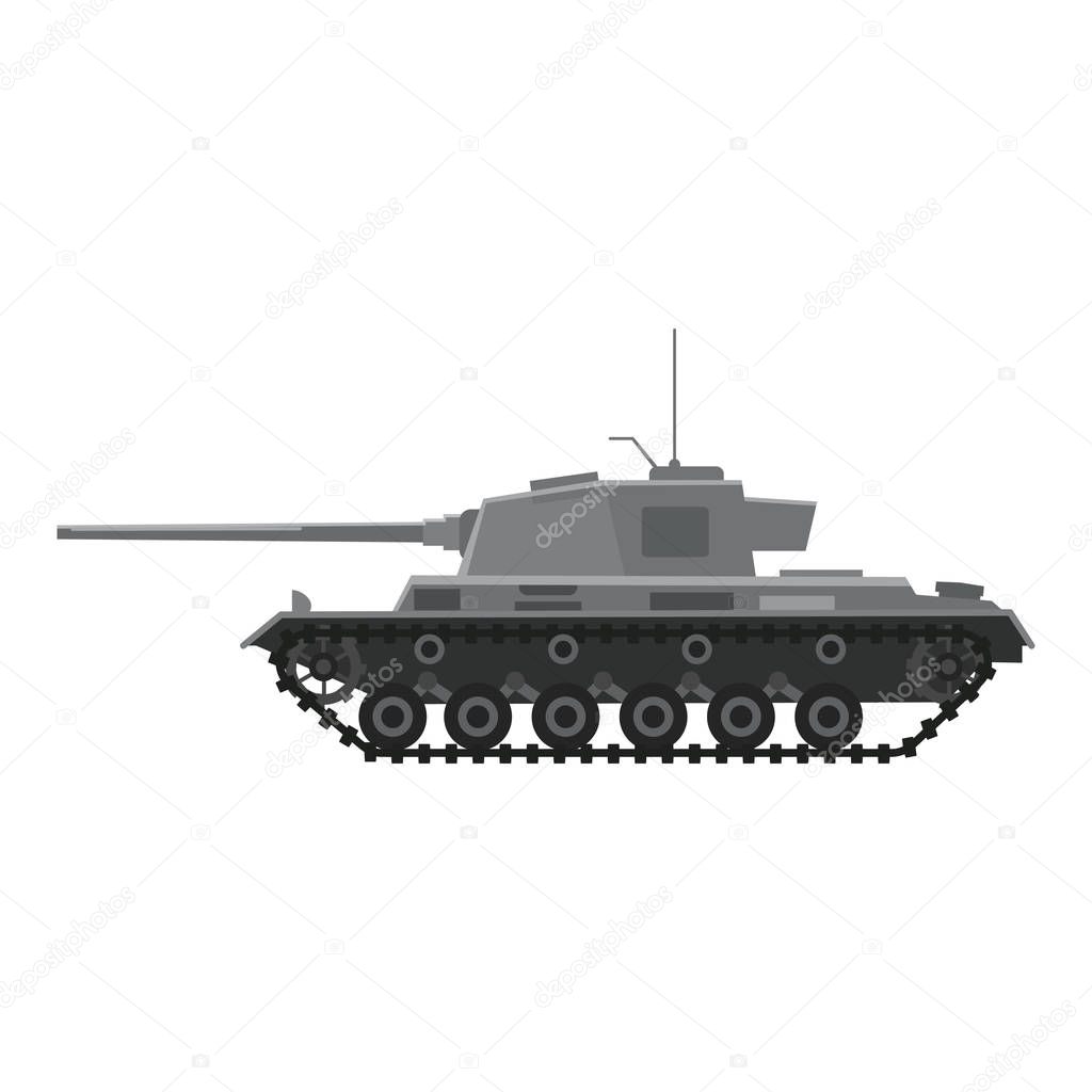 Tank German World War 2 Tiger I heavy tank. Military army machine war, weapon, battle symbol silhouette side view icon. Vector illustration isolated