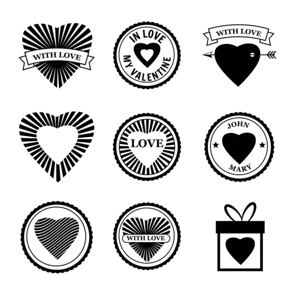 Set Love icon Feliz día de San Valentín Sellos de corazón. Símbolo vector aislado — Vector de stock
