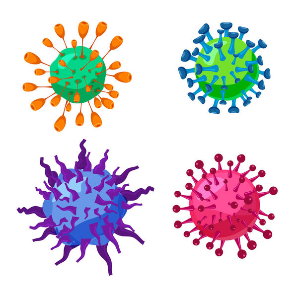 Set Virus, coronavirus, bacteria infection ilness, microbe organism cell. Vector illustration isolated cartoon vector style