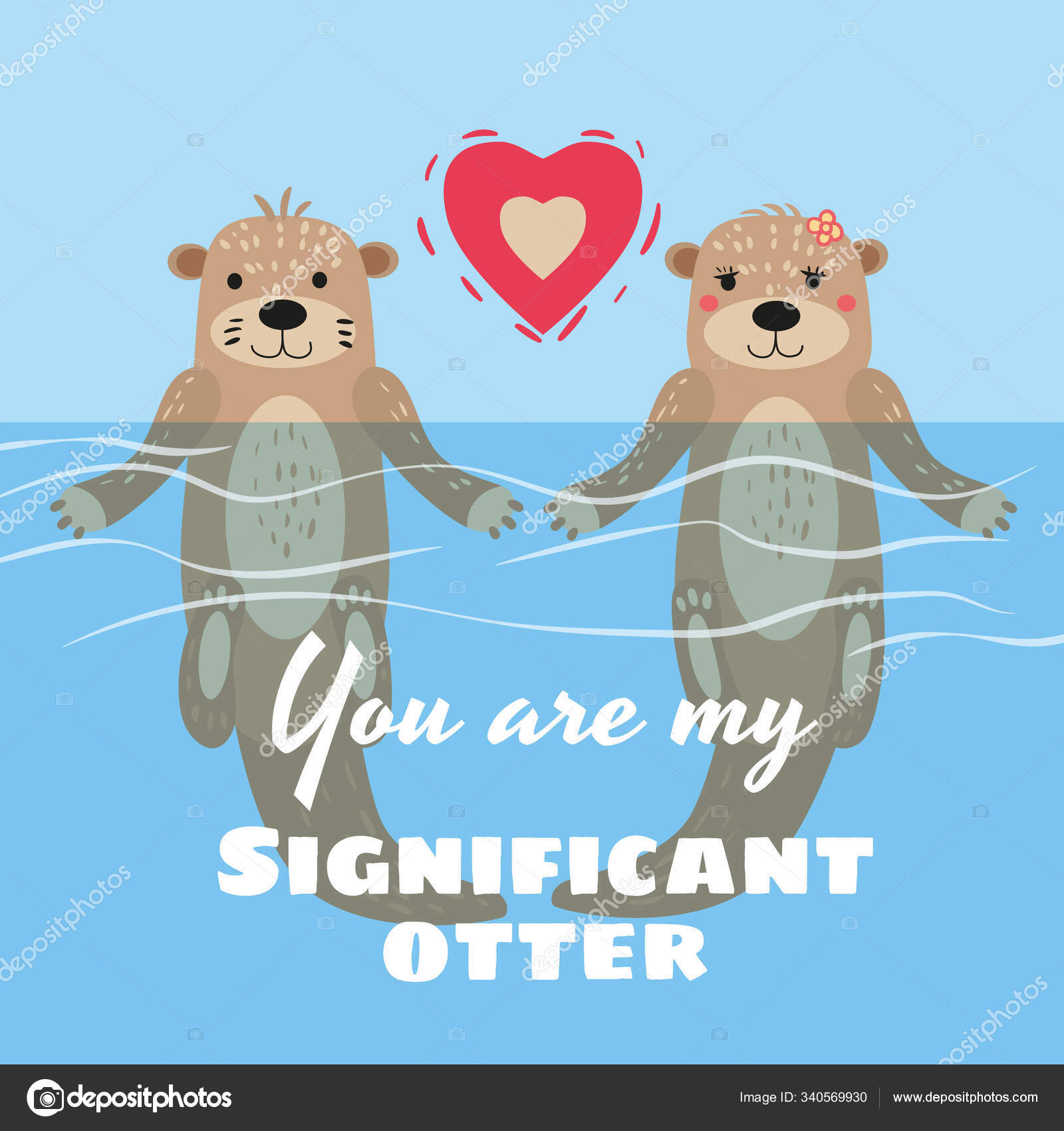 Significant Otter Valentines Day greeting card. Cute otter couple