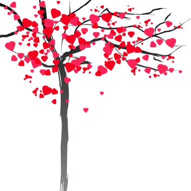 Kalpli, romantik vektör izole edilmiş çiçek ağacı.