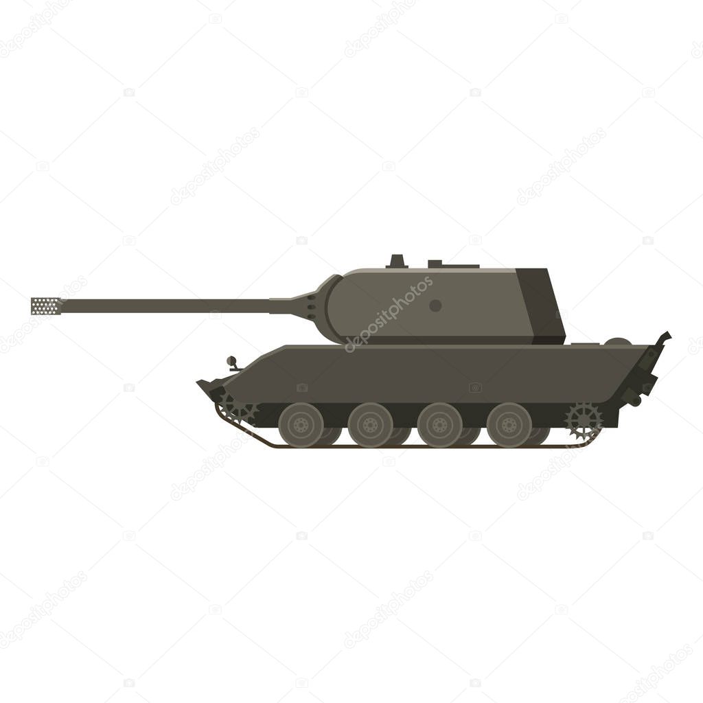 Tank German World War 2 Tiger 3 heavy tank. Military army machine war, weapon, battle symbol silhouette side view icon. Vector illustration isolated