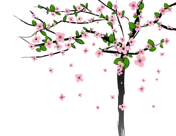 Spring tree with cherry flowers blossom, sakura, plum. Vector isolated — ストックベクタ