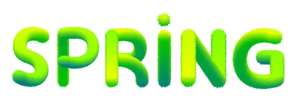 Word Spring made of fur, fluffy. Typography, text, texture, green letters, vector, isolated illustration — Stok Vektör