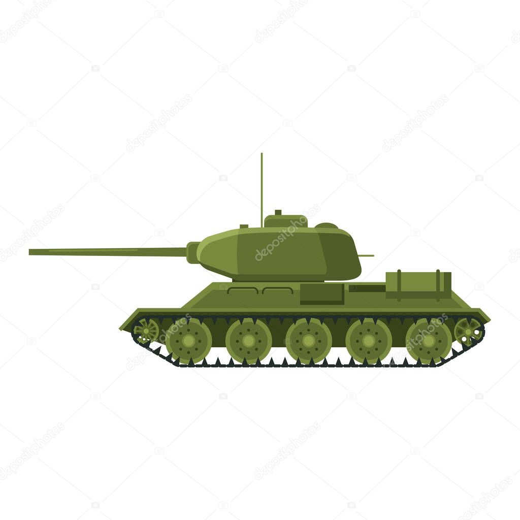 Tank Soviet World War 2 T34 medium tank. Military army machine war, weapon, battle symbol silhouette side view icon. Vector illustration isolated