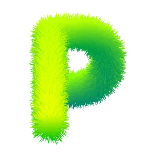 Carta P pele macia, textura decorativa alfabeto verde maiúscula. Design gráfico vetorial isolado — Vetor de Stock