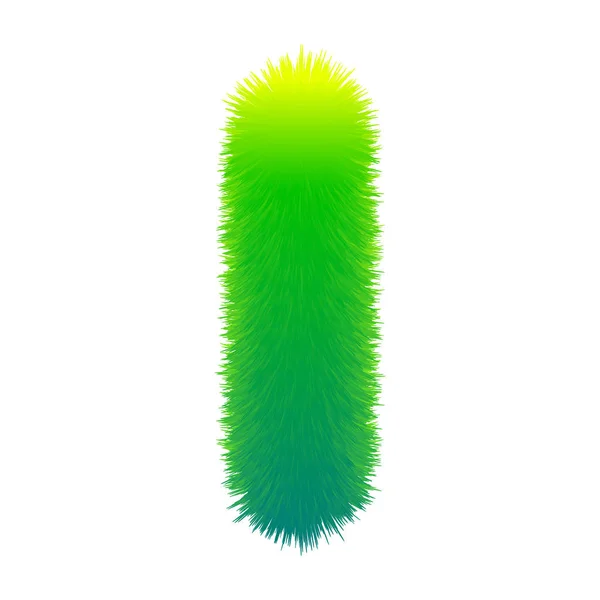 Letter I fluffy fur, texture decorative green alphabet uppercase. Vector graphic design isolated — 스톡 벡터