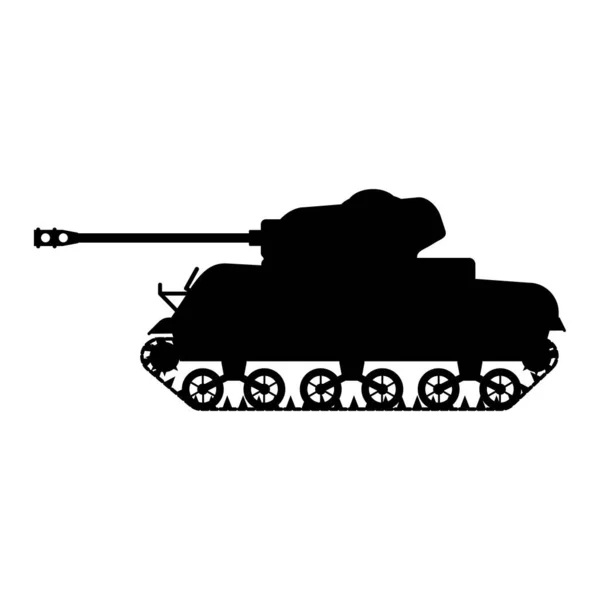 Silhouette Tank American World War 2 M4 Sherman közepes tank ikon. Katonai hadsereg gépi háború, fegyver, harci szimbólum oldalnézetben. Elkülönített kórokozó-átvivő — Stock Vector