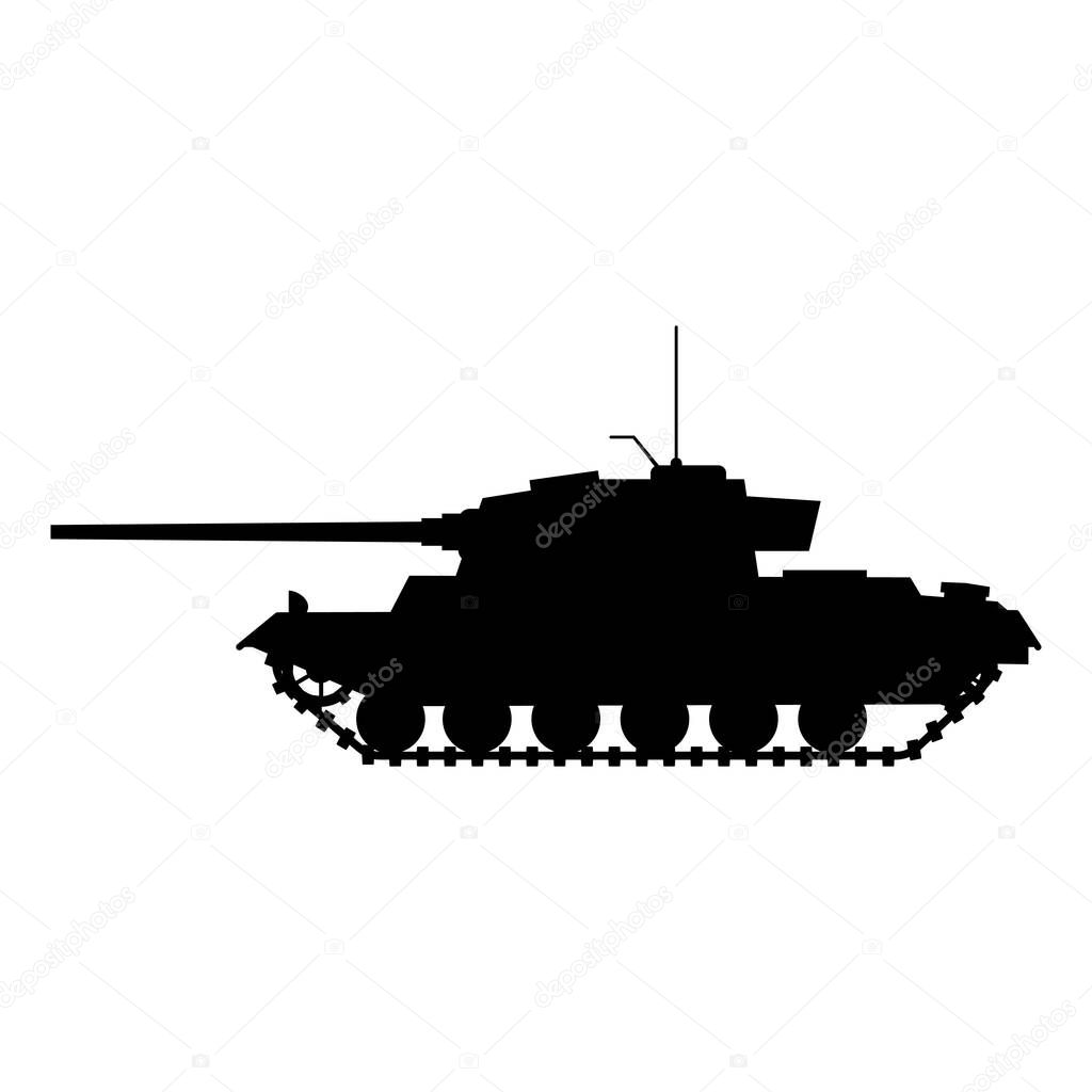 Silhouette Tank German World War 2 Tiger I heavy tank icon. Military army machine war, weapon, battle symbol silhouette side view icon. Vector illustration isolated