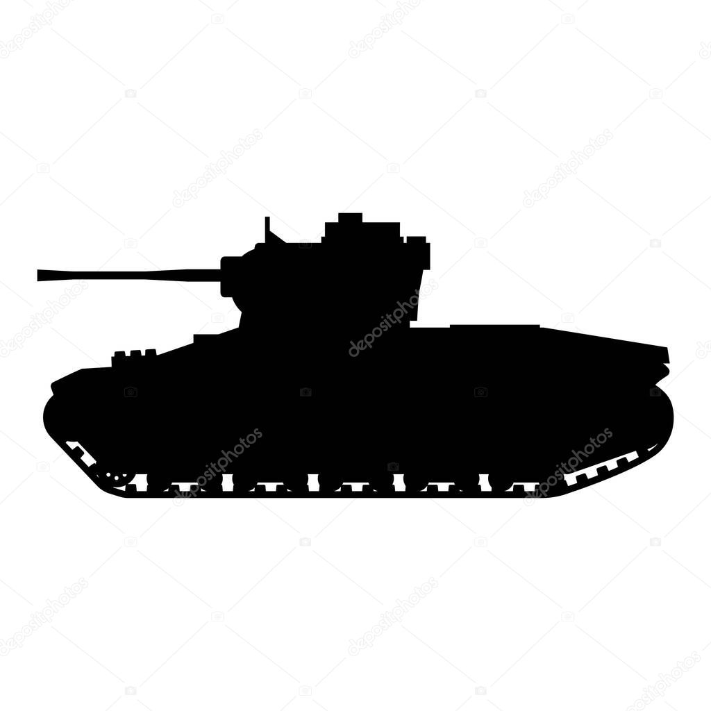 Silhouette Tank Infantry Mk.II Matilda World War 2 Britain tank icon. Military army machine war, weapon, battle symbol side view. Vector illustration isolated