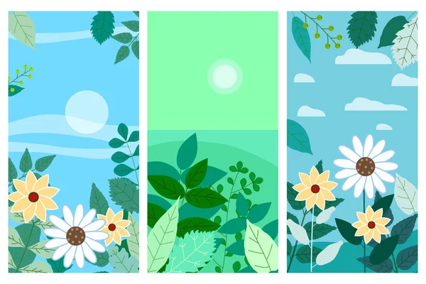Σύνολο από λουλούδια άνοιξη φύλλα και λουλούδια κάθετα υπόβαθρα social media ιστορίες πρότυπα, χρώμα ζωντανά πανό, αφίσες, σχεδιασμό εξωφύλλου, ταπετσαρίες. Απομονωμένη εικόνα διανύσματος — Διανυσματικό Αρχείο