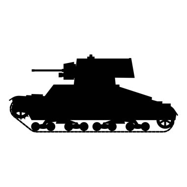 Siluet Tank Piyade Vickers 2. Dünya Savaşı İngiltere tank ikonu. Askeri ordu makine savaşı, silah, savaş sembolü yan görüş. Vektör çizimi izole edildi