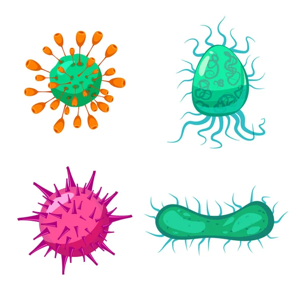 Set Virus bacterias microorganismos microorganismos causantes de enfermedades objetos microbios pandémicos, infección por hongos. Icono de estilo de dibujos animados de ilustración aislada vectorial — Vector de stock